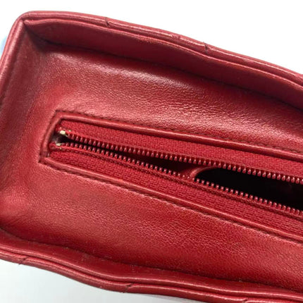 Chanel Vintage Half Moon Red Lambskin Gold Matelasse Chain Shoulder Bag