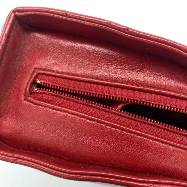 Chanel Vintage Half Moon Red Lambskin Gold Matelasse Chain Shoulder Bag