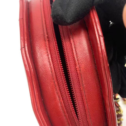 Chanel Vintage Half Moon Red Lambskin Gold Matelasse Chain Shoulder Bag