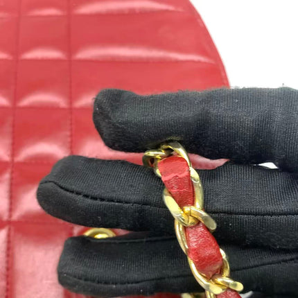 Chanel Vintage Half Moon Red Lambskin Gold Matelasse Chain Shoulder Bag