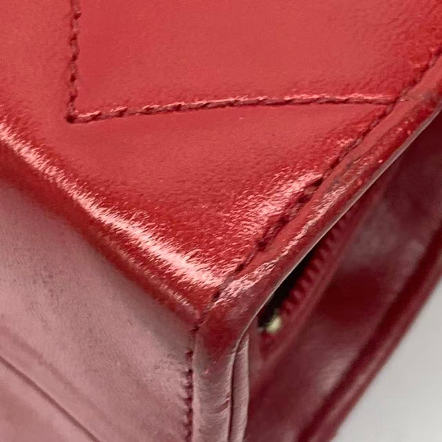 Chanel Vintage Half Moon Red Lambskin Gold Matelasse Chain Shoulder Bag