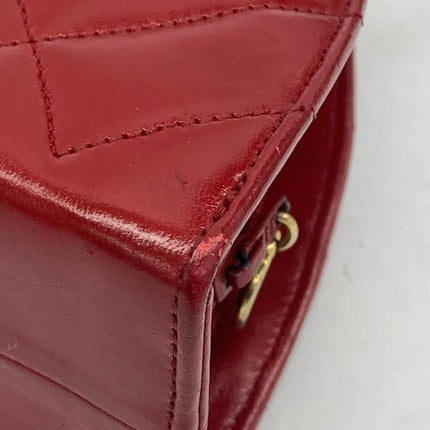 Chanel Vintage Half Moon Red Lambskin Gold Matelasse Chain Shoulder Bag