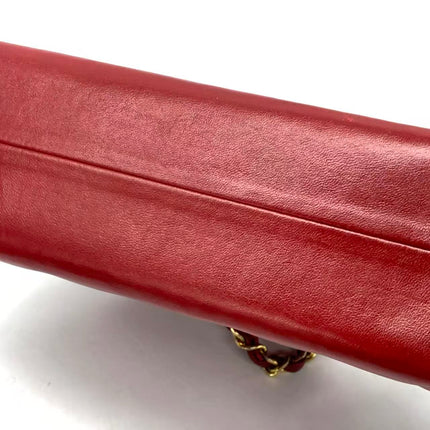 Chanel Vintage Half Moon Red Lambskin Gold Matelasse Chain Shoulder Bag