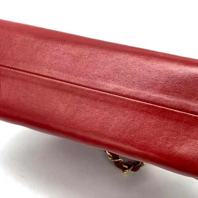 Chanel Vintage Half Moon Red Lambskin Gold Matelasse Chain Shoulder Bag