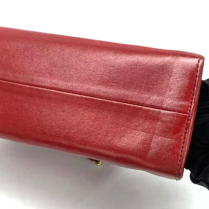 Chanel Vintage Half Moon Red Lambskin Gold Matelasse Chain Shoulder Bag