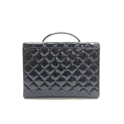 Chanel Vintage Briefcase Black Patent Leather Gold Mega CC Hardware