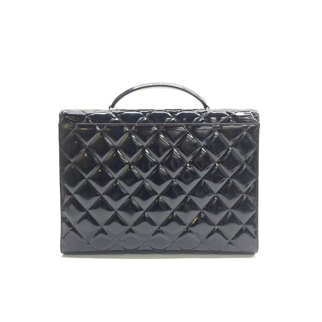 Chanel Vintage Briefcase Black Patent Leather Gold Mega CC Hardware