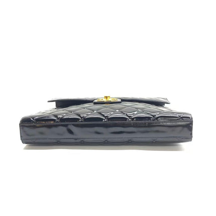 Chanel Vintage Briefcase Black Patent Leather Gold Mega CC Hardware