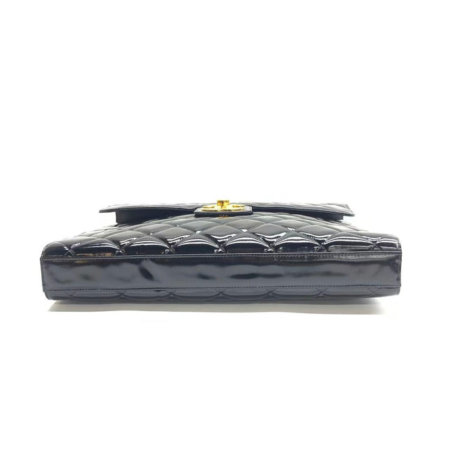 Chanel Vintage Briefcase Black Patent Leather Gold Mega CC Hardware