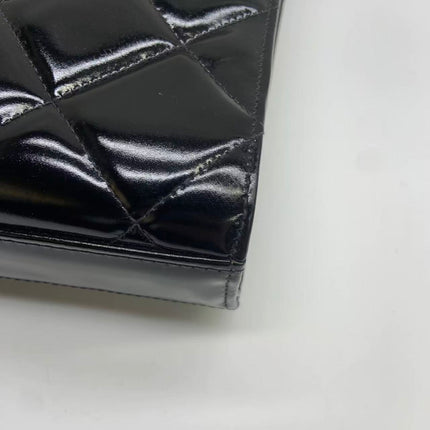 Chanel Vintage Briefcase Black Patent Leather Gold Mega CC Hardware