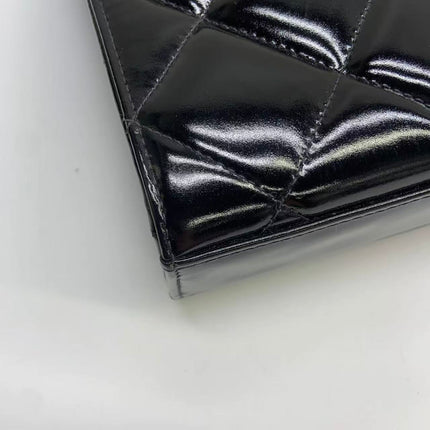 Chanel Vintage Briefcase Black Patent Leather Gold Mega CC Hardware