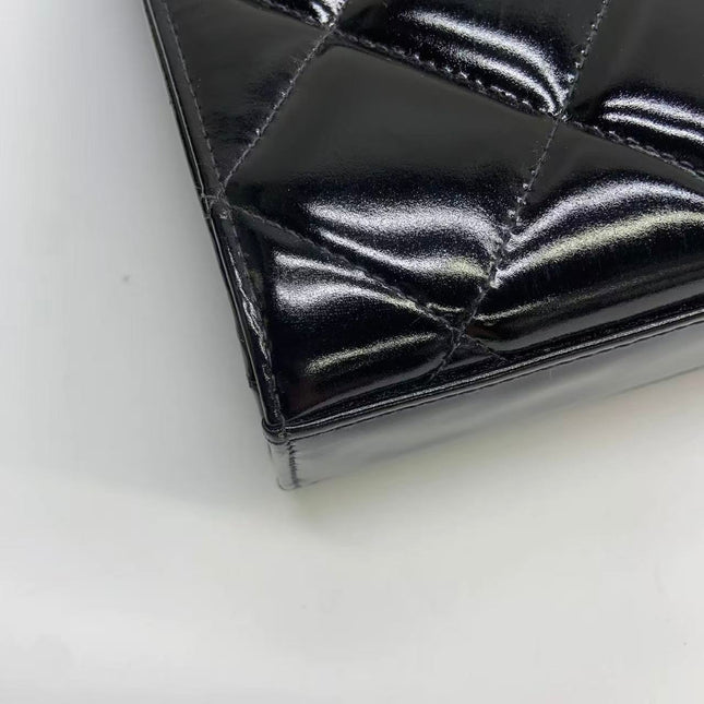 Chanel Vintage Briefcase Black Patent Leather Gold Mega CC Hardware