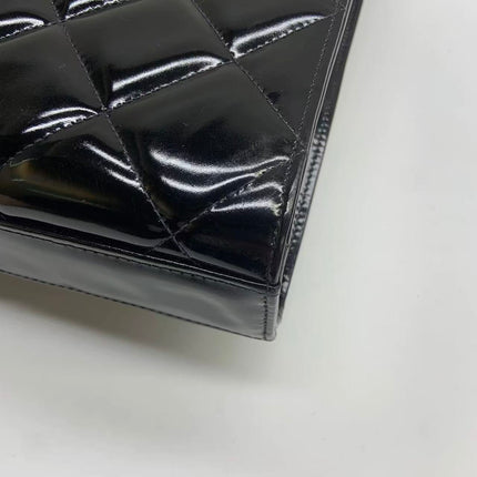 Chanel Vintage Briefcase Black Patent Leather Gold Mega CC Hardware