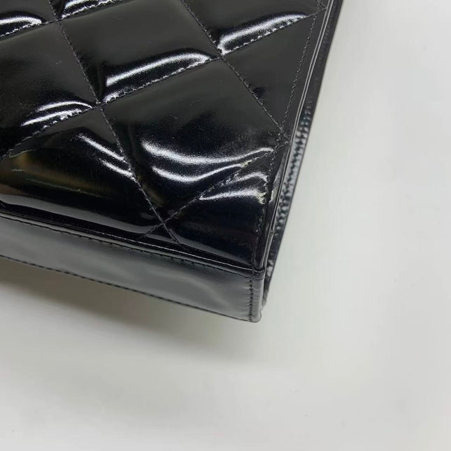 Chanel Vintage Briefcase Black Patent Leather Gold Mega CC Hardware