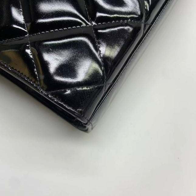 Chanel Vintage Briefcase Black Patent Leather Gold Mega CC Hardware