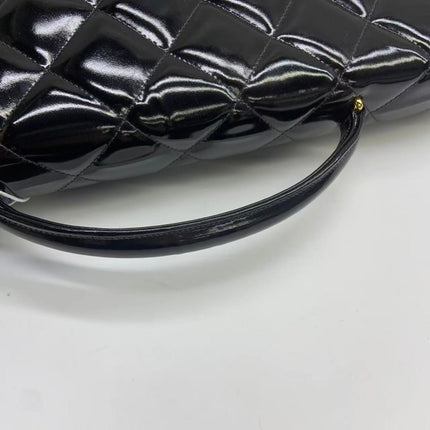 Chanel Vintage Briefcase Black Patent Leather Gold Mega CC Hardware