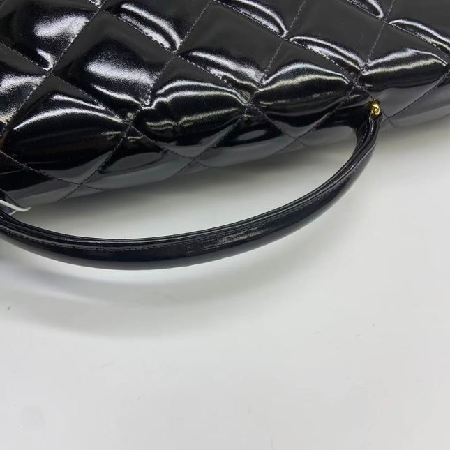 Chanel Vintage Briefcase Black Patent Leather Gold Mega CC Hardware