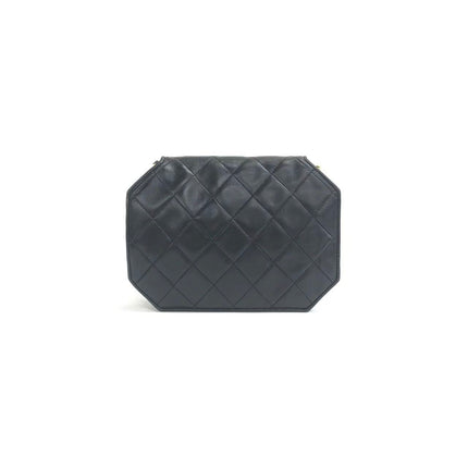 Chanel Vintage Octagon Small Quilted Black Lambskin Leather Gold Hardware Crossbody Bag