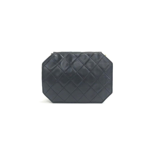 Chanel Vintage Octagon Small Quilted Black Lambskin Leather Gold Hardware Crossbody Bag