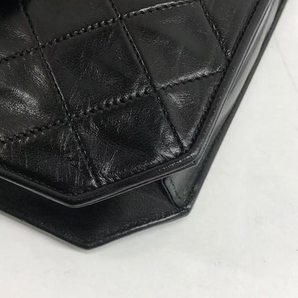 Chanel Vintage Octagon Small Quilted Black Lambskin Leather Gold Hardware Crossbody Bag