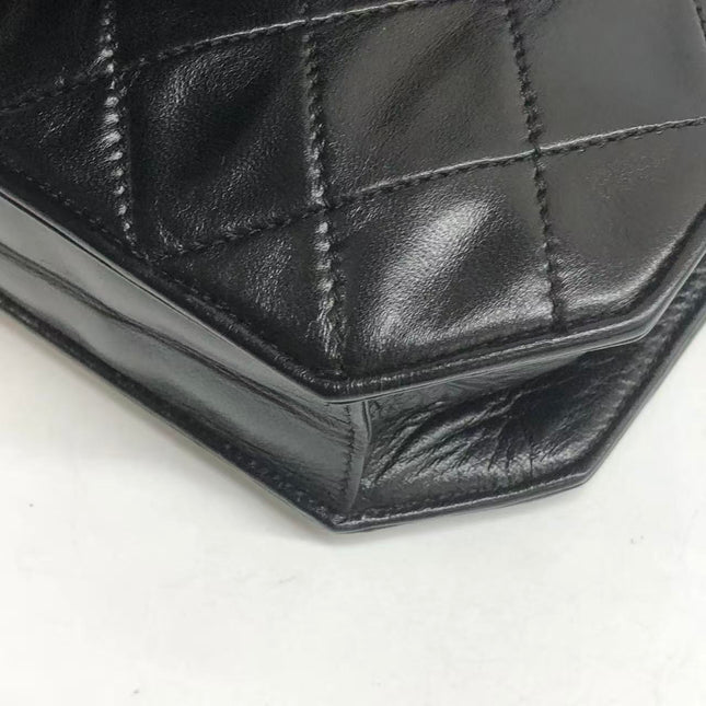 Chanel Vintage Octagon Small Quilted Black Lambskin Leather Gold Hardware Crossbody Bag