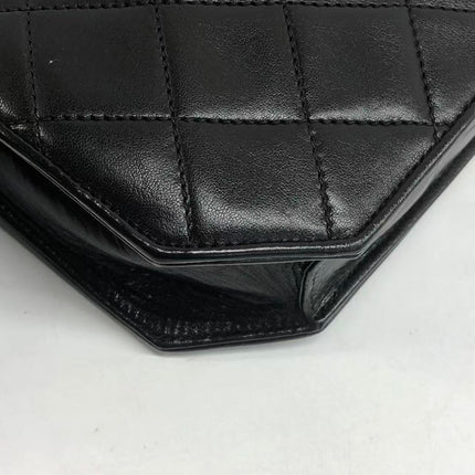 Chanel Vintage Octagon Small Quilted Black Lambskin Leather Gold Hardware Crossbody Bag