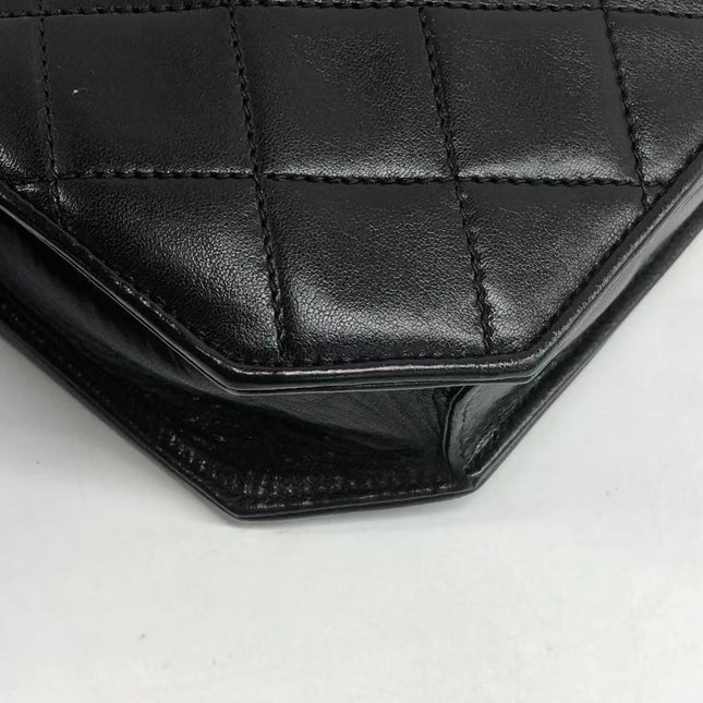 Chanel Vintage Octagon Small Quilted Black Lambskin Leather Gold Hardware Crossbody Bag