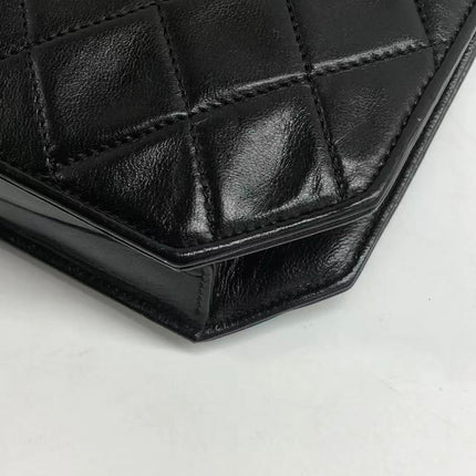 Chanel Vintage Octagon Small Quilted Black Lambskin Leather Gold Hardware Crossbody Bag