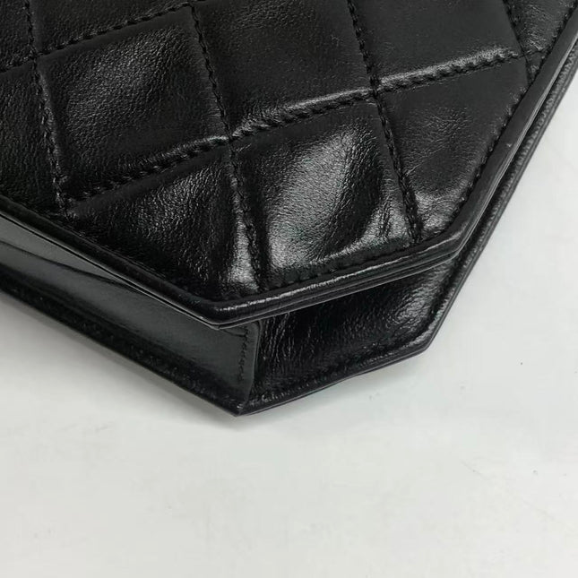 Chanel Vintage Octagon Small Quilted Black Lambskin Leather Gold Hardware Crossbody Bag