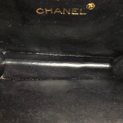 Chanel Vintage Octagon Small Quilted Black Lambskin Leather Gold Hardware Crossbody Bag