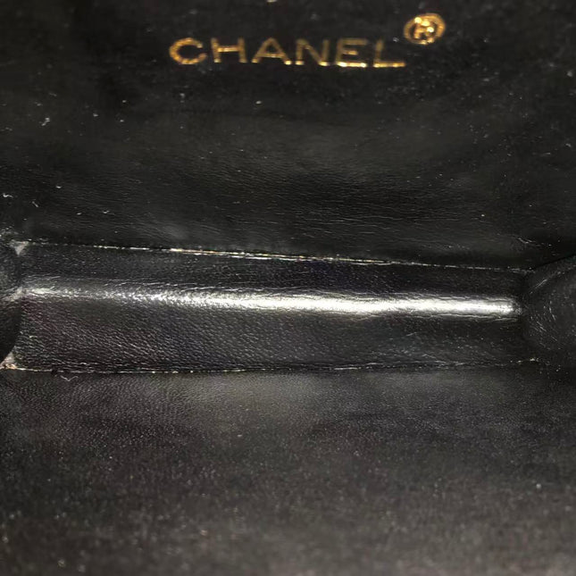 Chanel Vintage Octagon Small Quilted Black Lambskin Leather Gold Hardware Crossbody Bag