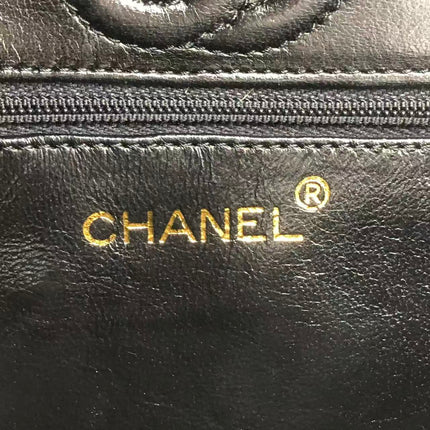 Chanel Vintage Octagon Small Quilted Black Lambskin Leather Gold Hardware Crossbody Bag
