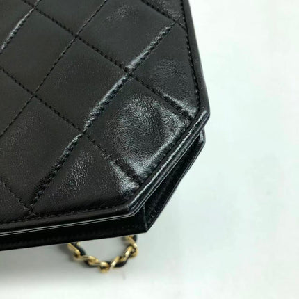 Chanel Vintage Octagon Small Quilted Black Lambskin Leather Gold Hardware Crossbody Bag
