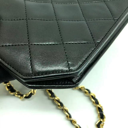 Chanel Vintage Octagon Small Quilted Black Lambskin Leather Gold Hardware Crossbody Bag