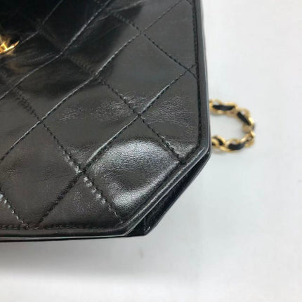 Chanel Vintage Octagon Small Quilted Black Lambskin Leather Gold Hardware Crossbody Bag