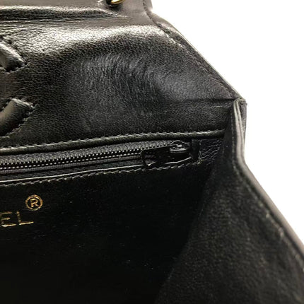 Chanel Vintage Octagon Small Quilted Black Lambskin Leather Gold Hardware Crossbody Bag