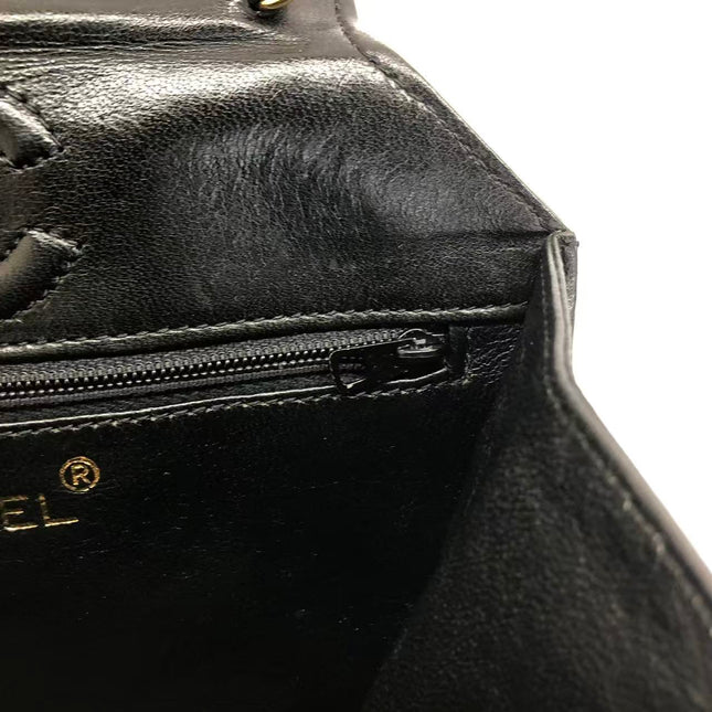Chanel Vintage Octagon Small Quilted Black Lambskin Leather Gold Hardware Crossbody Bag