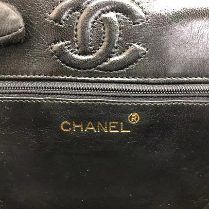 Chanel Vintage Octagon Small Quilted Black Lambskin Leather Gold Hardware Crossbody Bag