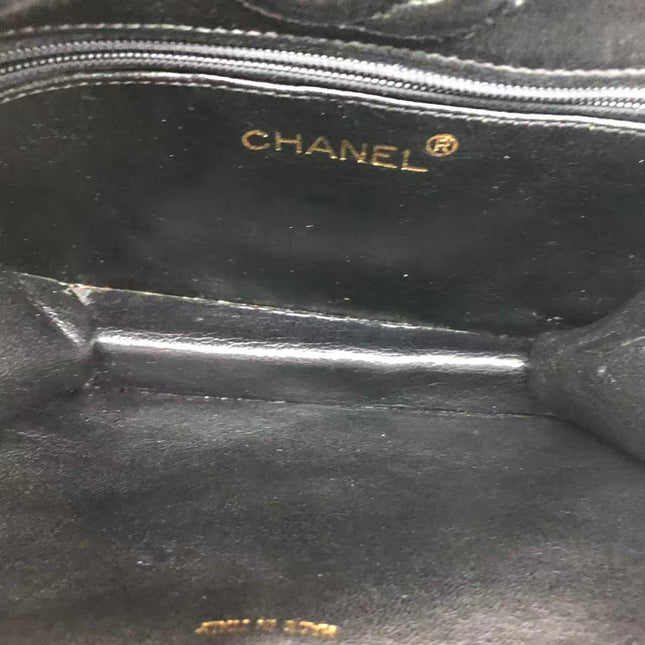 Chanel Vintage Octagon Small Quilted Black Lambskin Leather Gold Hardware Crossbody Bag