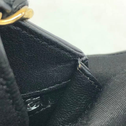 Chanel Vintage Octagon Small Quilted Black Lambskin Leather Gold Hardware Crossbody Bag