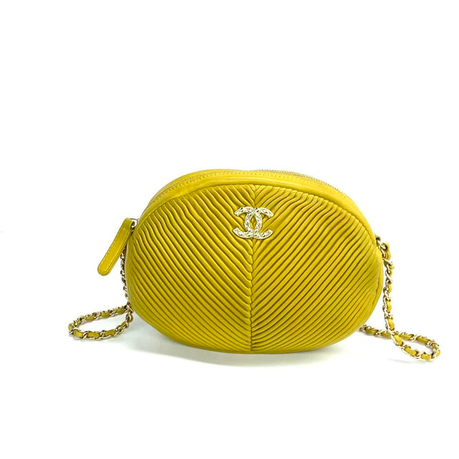 Chanel Round Camera Bag Yellow Quilted Lambskin Leather Silver Hardware-Luxbags