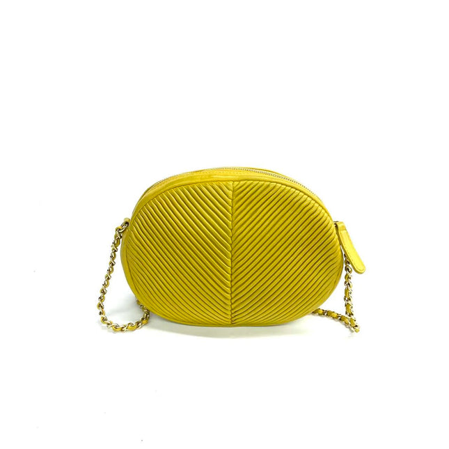 Chanel Round Camera Bag Yellow Quilted Lambskin Leather Silver Hardware