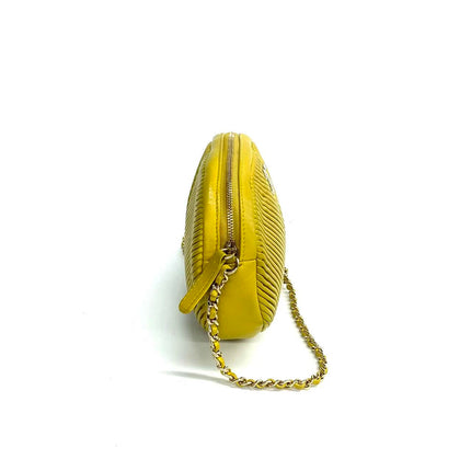 Chanel Round Camera Bag Yellow Quilted Lambskin Leather Silver Hardware