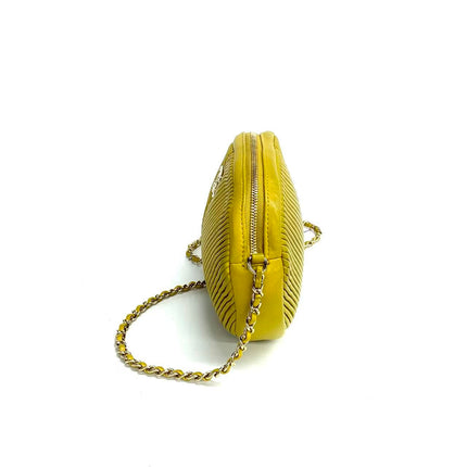 Chanel Round Camera Bag Yellow Quilted Lambskin Leather Silver Hardware