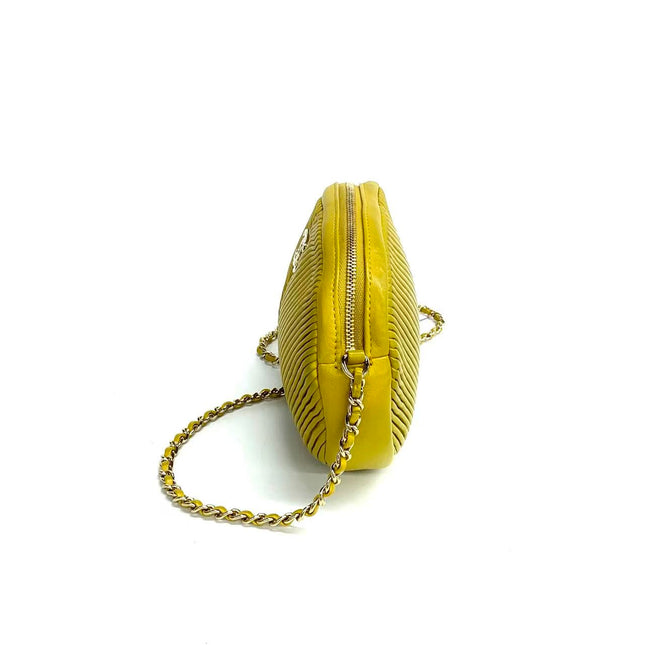 Chanel Round Camera Bag Yellow Quilted Lambskin Leather Silver Hardware