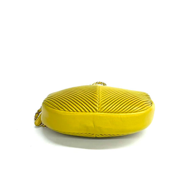 Chanel Round Camera Bag Yellow Quilted Lambskin Leather Silver Hardware