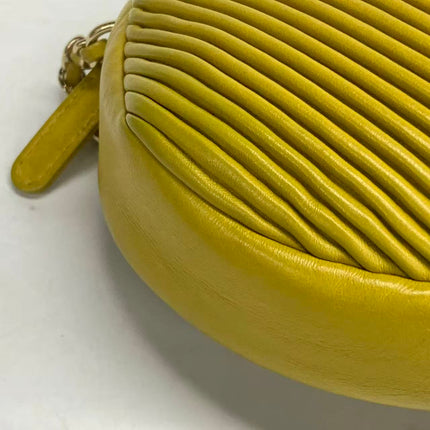 Chanel Round Camera Bag Yellow Quilted Lambskin Leather Silver Hardware