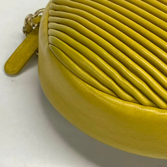 Chanel Round Camera Bag Yellow Quilted Lambskin Leather Silver Hardware