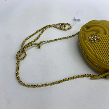 Chanel Round Camera Bag Yellow Quilted Lambskin Leather Silver Hardware