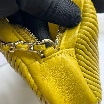 Chanel Round Camera Bag Yellow Quilted Lambskin Leather Silver Hardware